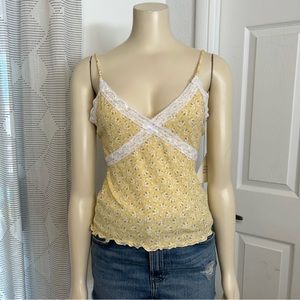 Wild Love Y2K‎ Yellow Lace Dainty Floral Daisy Cami Top Womens Large NWT